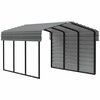 Arrow Storage Products Galvanized Steel Carport, W/ 1-Sided Enclosure, Compact Car Metal Carport Kit, 10'x15'x7', Charcoal CPHC101507ECL1